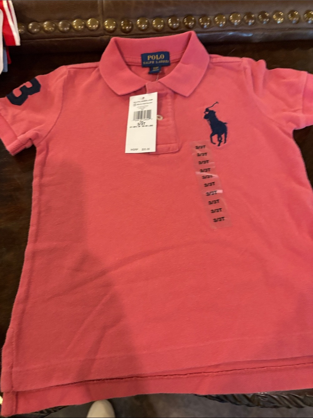 Polo by Ralph Lauren Coral Pink Kids Polo with Navy Logo